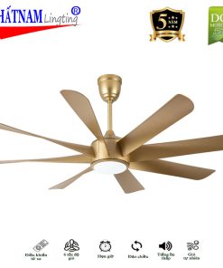 Hình ảnh Quạt trần đèn 8 cánh Ferguson 888 chính hãng với động cơ DC, cánh ABS vân gỗ, đèn LED 3 màu, điều khiển từ xa và bảo hành 5 năm.
